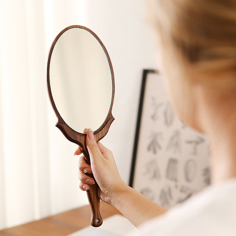 Beauty Makeup Definition - กระจกมือถือไม้วอลนัทสีดำอเมริกาเหนือแบบวินเทจ สำหรับแต่งหน้า ความงาม ห้องนอน บ้าน ความคมชัดสูง