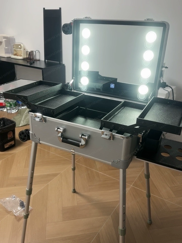 Beauty Makeup Trolley - กระเป๋าเดินทางแบบมีล้อขนาด 22 นิ้ว พร้อมไฟ LED กระจก