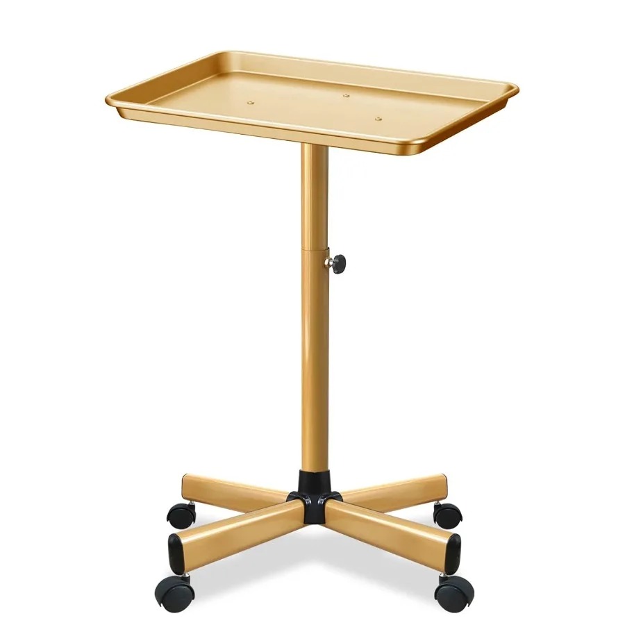 Beauty Makeup Trolley - รถเข็นอลูมิเนียมแบบมีล้อสำหรับงานเสริมสวย อเนกประสงค์สำหรับร้านเสริมสวย/สปา ที่เก็บของแบบพกพาปรับได้ ร้านค้าเครื่องสำอาง/ผลิตภัณฑ์บำรุงผิว