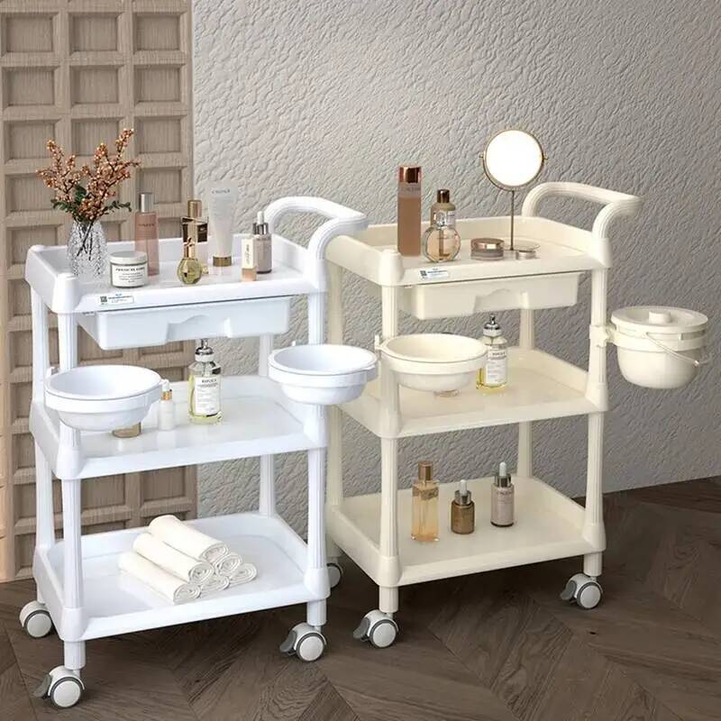 Beauty Makeup Trolley - รถเข็นอเนกประสงค์สำหรับร้านเสริมสวย รถเข็นเครื่องสำอาง รถเข็นเก็บอุปกรณ์สักคิ้ว รถเข็นแต่งหน้า รถเข็นทำผม เฟอร์นิเจอร์เสริมสวย