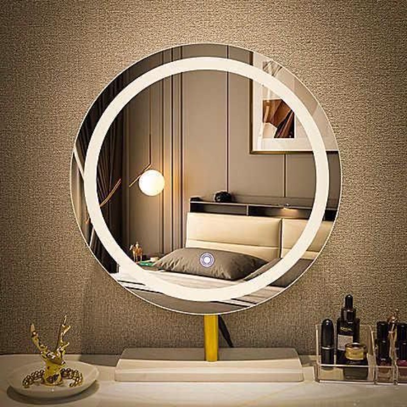 Beauty Makeup Definition - กระจกแต่งหน้าแบบตั้งโต๊ะพร้อมไฟ LED อัจฉริยะ สำหรับตกแต่งบ้านและห้องนอน ความคมชัดสูง หมุนปรับได้