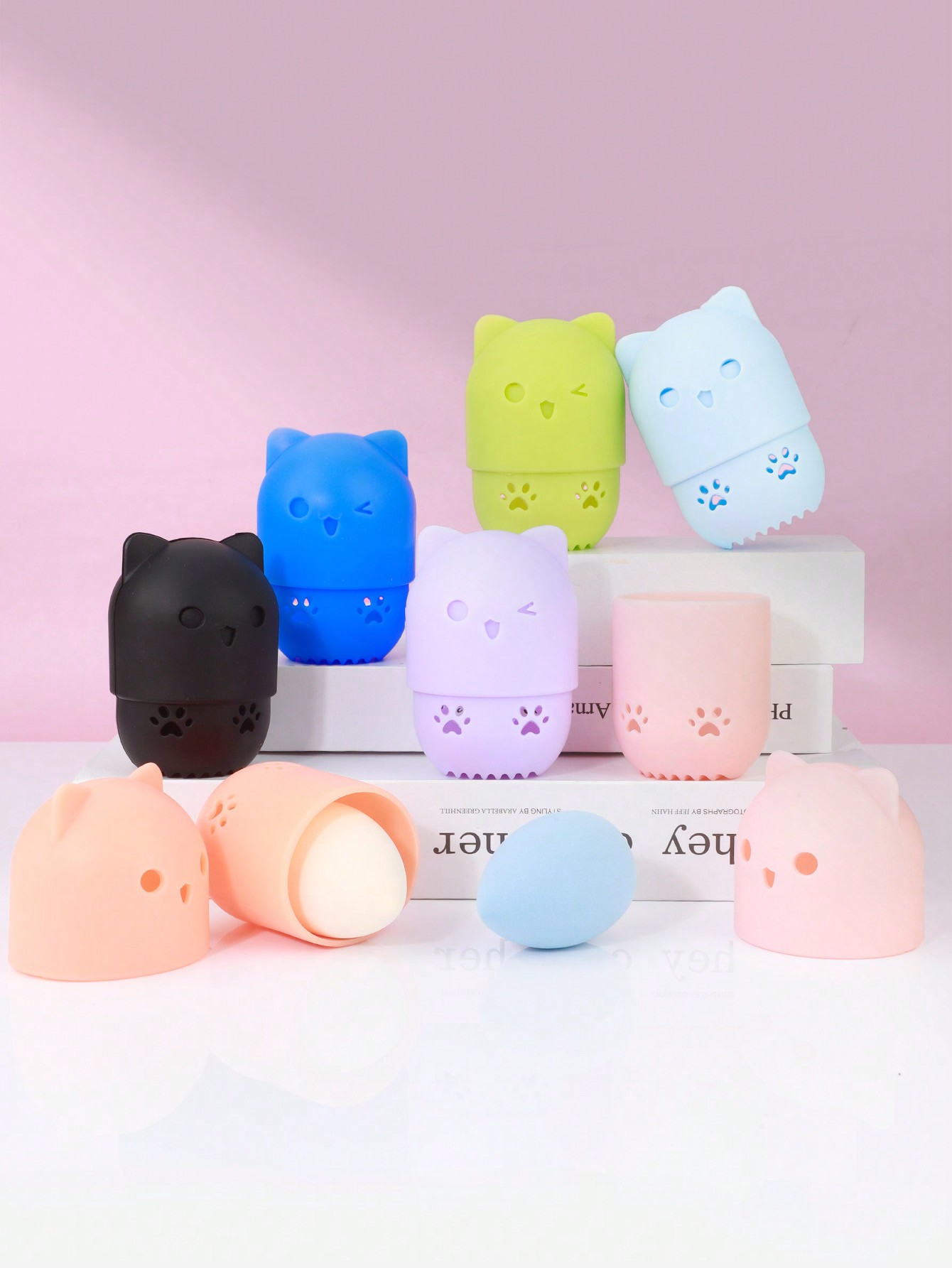 Beauty Makeup Case - ที่เก็บฟองน้ำแต่งหน้าซิลิโคนรูปแมวน่ารัก ระบายอากาศได้ดี ป้องกันฝุ่น กล่องเก็บบิวตี้เบลนเดอร์แบบพกพา ภาชนะใส่พัฟแต่งหน้า