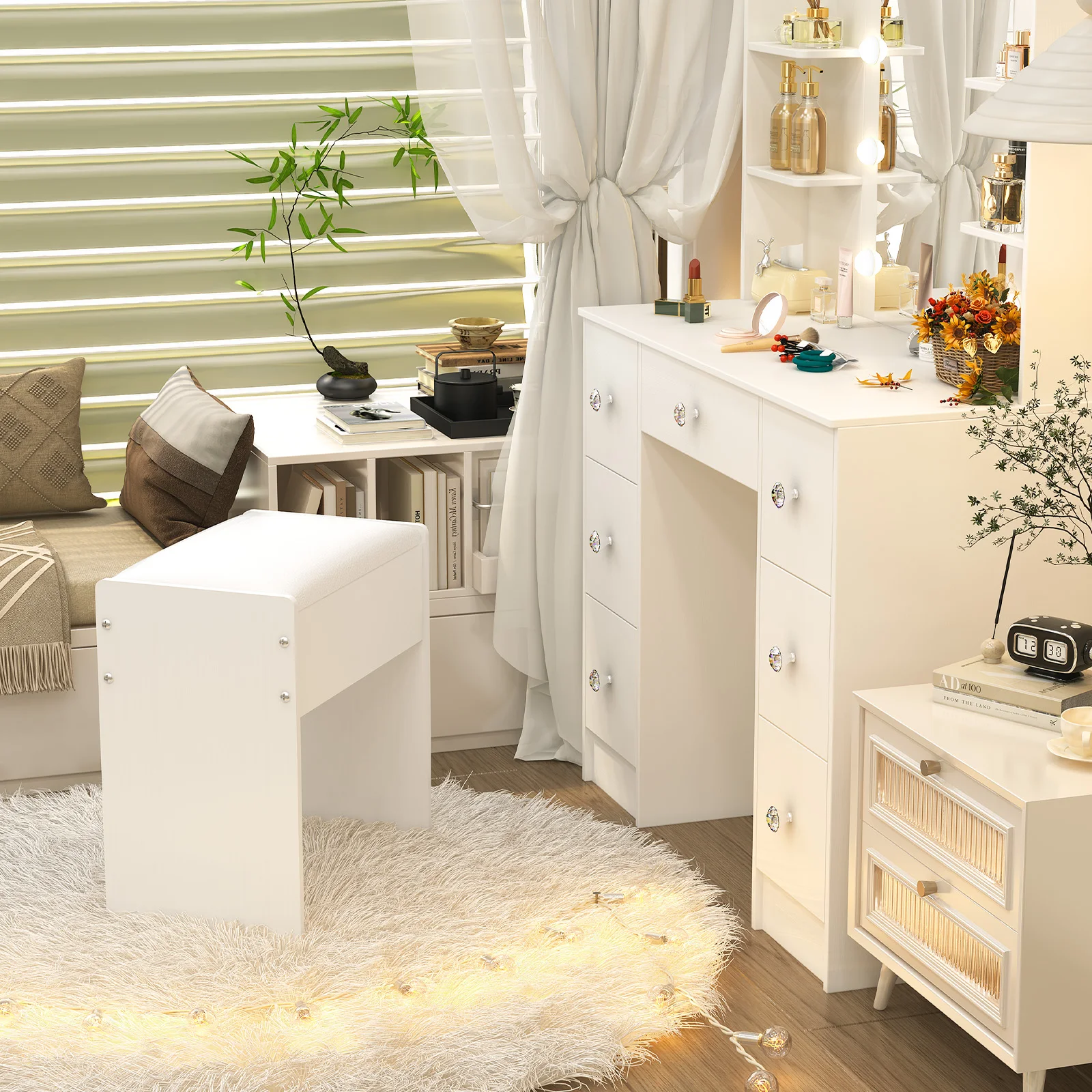 เก้าอี้แต่งหน้าแบบมีเบาะ, ขาไม - Beauty Makeup Chair บทวิจารณ์และราคา